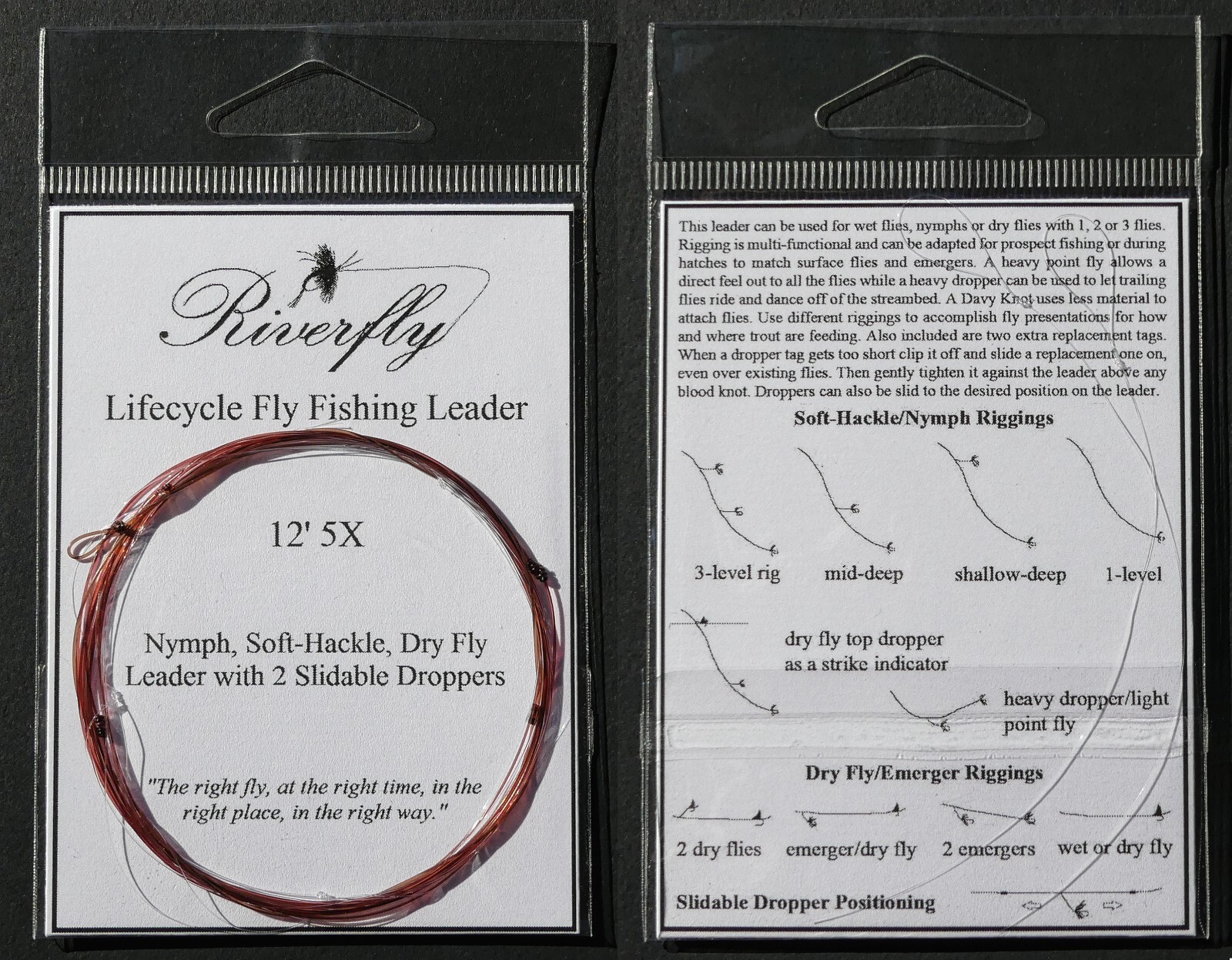12' Riverfly Fly Fishing Leader with 1 or 2 Slidable or Removable Droppers eBay