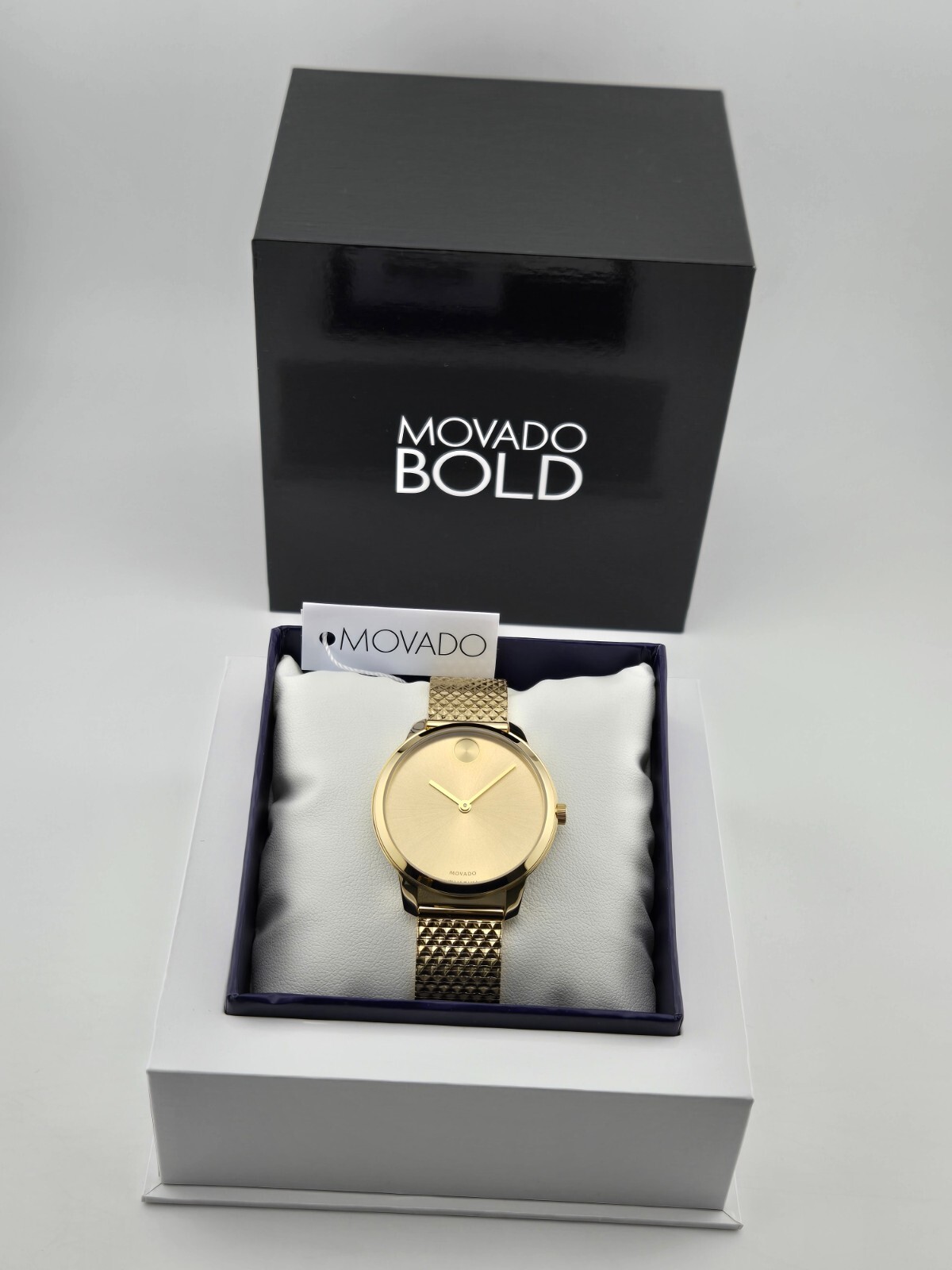 $595 MSRP | Movado Bold Women's Gold Dial Pyramid Bracelet Watch - 3600598
