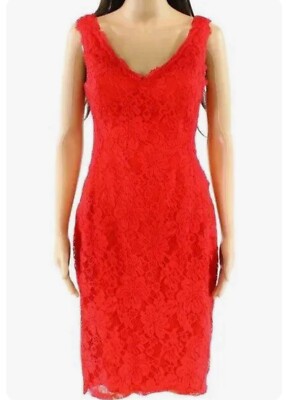 XSCAPE Red V-neck Lace Sheath Dress Size 4 | eBay