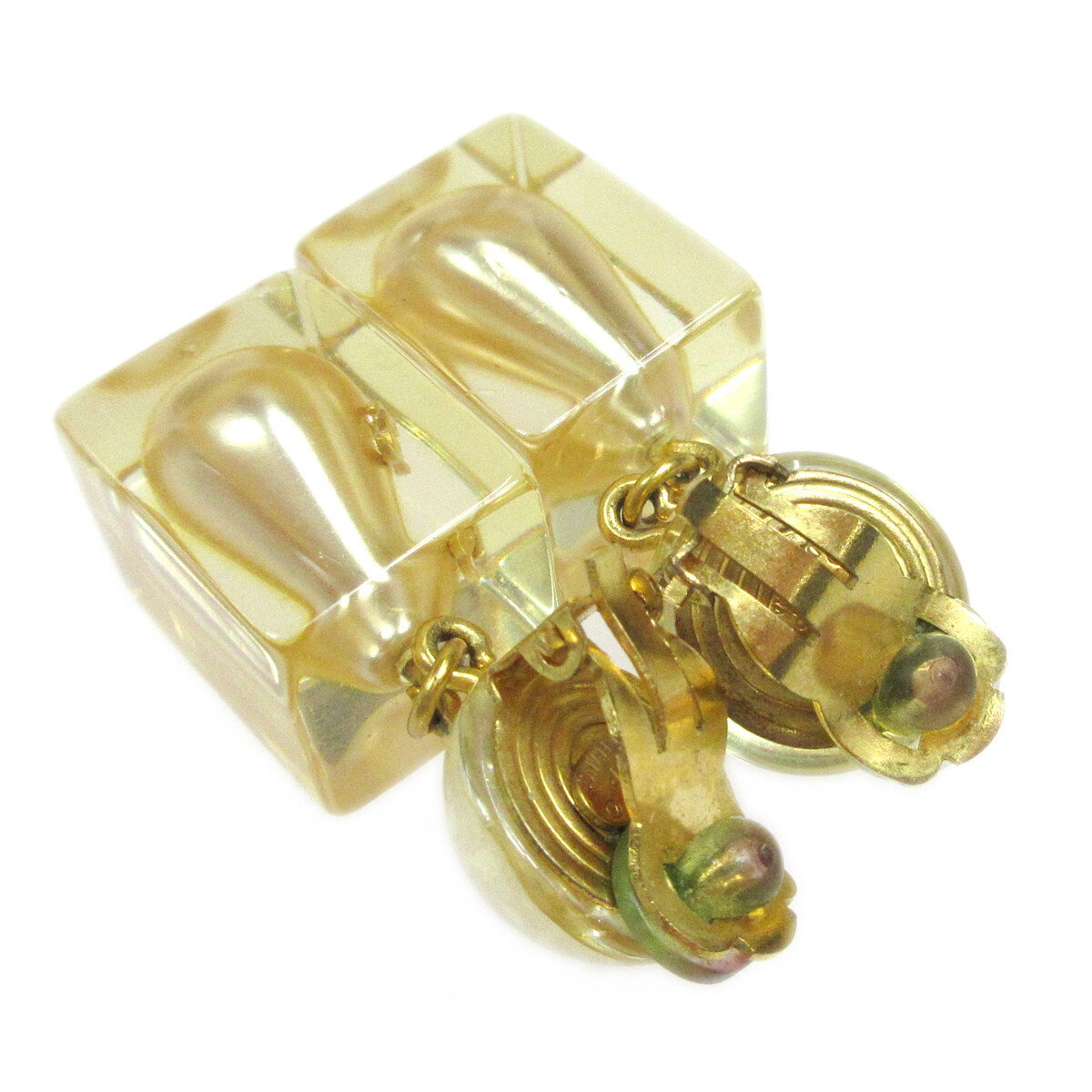 CHANEL CC Logos Artificial Pearl Dangle Earrings Clip… Gem