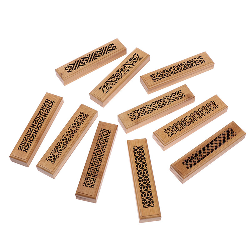 1Pc Bamboo Wood Incense Stick Holder Burning Joss Insence Box Burner