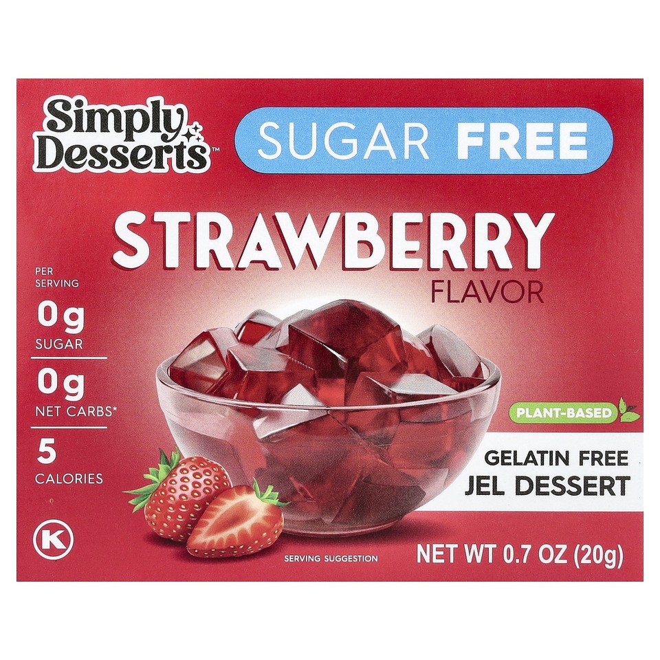 Gelatin Free Jel Dessert, Sugar Free, Strawberry, 0.7 oz (20 g)