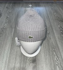 Image of Lacoste Mens Beanie Hat Grey Ribbed Wool One Size Brand New With Tags