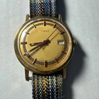 Vintage 1970s Mens MERCURY Calendar Timex Watch Gold Tone Red Indices  -  B30