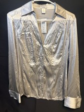 New With Tags Cache Silver Satin Blouse   Size Small
