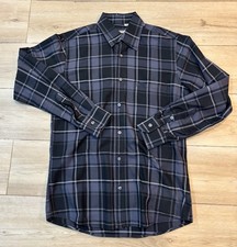 Burberry Brit Mens Navy Blue Check Plaid Cotton Button Down Shirt Size Small S