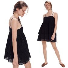 Urban Outfitters Katrina Eyelet Tiered Mini Dress Babydoll Cotton Black Womens 4