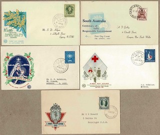 Australia Miscellaneous Lot PreDecimal FDC Cover x5 inc Flowers Red Cross etc