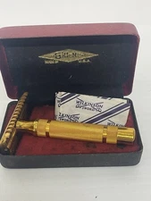 Vintage 1930s Gillette Gold Razor & Case – USA Open Comb – Art Deco Style
