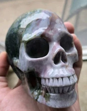 Large Green & Purple Ocean Jasper Hand Carved Crystal Skull, Real Gemstone RARE!