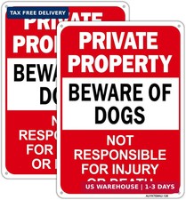 Beware of Dog Sign 2 Pack, Private Property No Trespassing Sign, Not Responsible