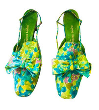 Jacques Levine Vintage 60s Unique Colorful Floral Silk Bow Slingback Heels 9N