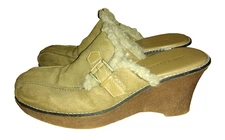 Vintage Y2K Lower East Side 8.5M Tan Suede Chunky Clog Mule Grunge Boho Leather