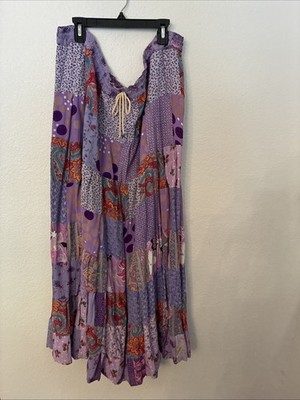 Long Skirt 2x/3x Plus, Purple/multi Patchwork Peasant Boho, Viscose; FAIR