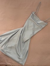 That’s So Fetch Silver Blue Satin Mini Dress Open Back Lace Up Size Medium NWT