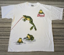 Vintage 90s Budweiser Tee Frogs T-Shirt Wraparound Tongue Trucker Mens XL White