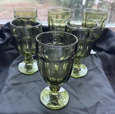Vintage Libbey Duratuff Gilbrater Olive Green Goblets 7" (Set of 6)