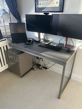 Grey Desk with Drawers, Medium Height, Student-Friendly
