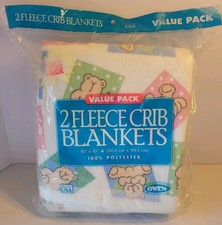 Vtg OWEN Baby Crib Blanket Set Of 2  Teddy Bear Made In The USA NEW