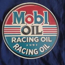 Mobil Racing Metal Sign 8" Round Man Cave Garage Bar Gas Station Wall Art Auto