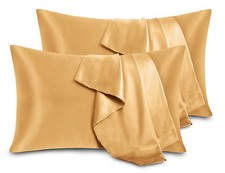 Luxury Gold Satin Pillowcases Queen Size Set of 4