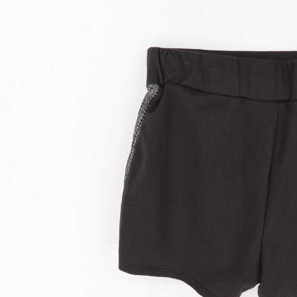 Pantalones Cortos Nicki Minaj Para Mujer Talla L Negro Plata Acentos Elastizados Tiro Alto Ajustados NUEVO Foto 4 de 4