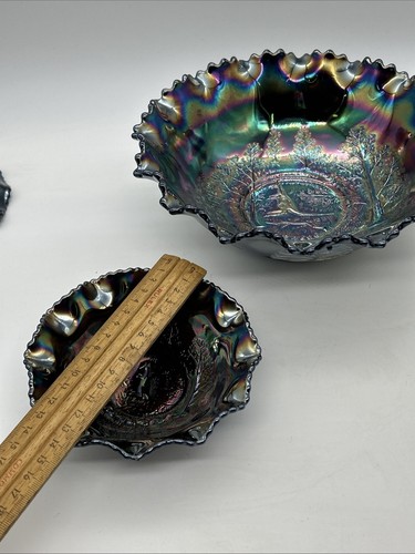 Set Black Australian Carnival Glass Bowls Kangaroo Amethyst Crown Crystal 4696 - Picture 8 of 24