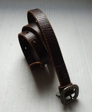 Fossil Brown Skinny leather belt with a rhinestone-studded buckle Sz Small