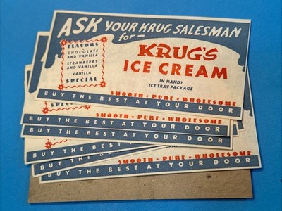 1947 KRUG'S Home Delivery 7 Adv Slips ICE CREAM Krug Bakery NY NJ vintage