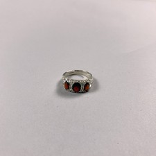 Vintage 925 Sterling Silver Garnet Trilogy Ring - Q