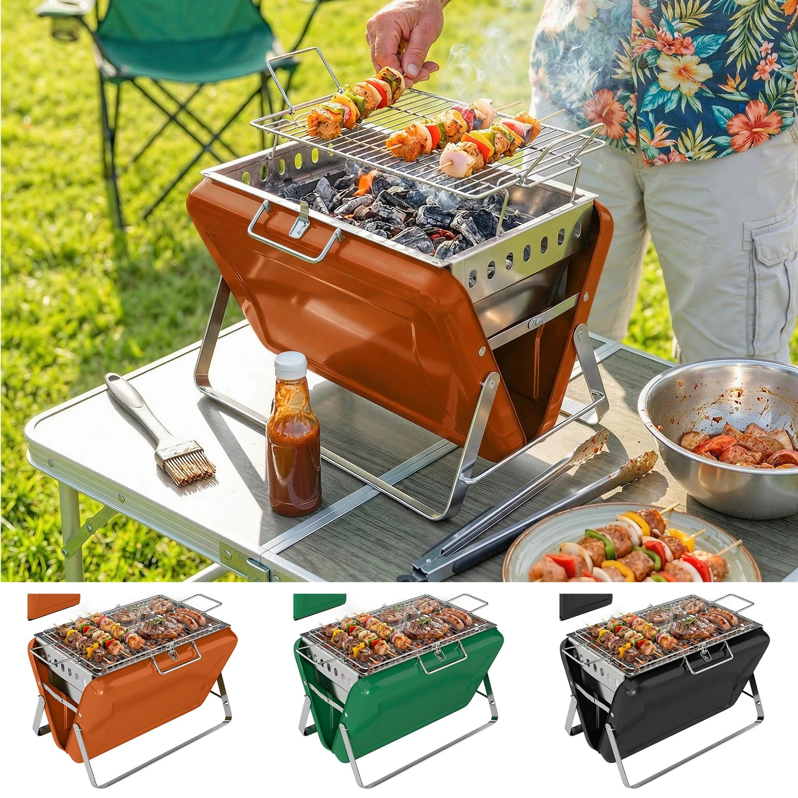 Charcoal BBQ Grill Portable Barbecue with Tilting Grate Refurbished