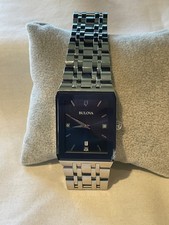 Bulova Mens Futuro Diamond-Accent Stainless Bracelet Watch 31x45mm Chipped Bezel