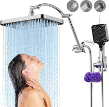13 Inch Rain Shower Head Combo High Pressure Handheld 19 Inch Arm Chrome Set Kit