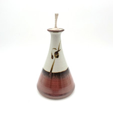 Handmade Studio Pottery Oil Lamp Candle Brown Cream Signed Artisan Ceramic Decor
