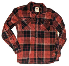 Levi's Men's Size Medium Flannel Burnt Red  Black Plaid Long Sleeve Shirt New