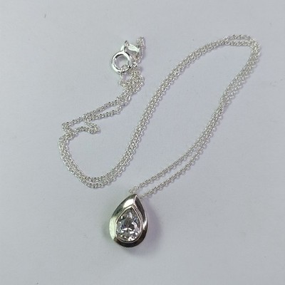 Vintage Sterling Silver 925 Pendant Teardrop Cut Cubic Zirconia Minimalist