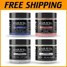 Elegant Sea Salt Sampler: Fine Grain, Fleur de Sel, French Grey & Pink Himalayan