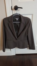 Ann Taylor Petites Stretch Blazer Womens 10P Brown One Button Career Jacket