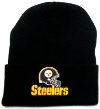 Pittsburgh Steelers flat applique on Blk  beanie  cap hat. See details