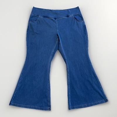 Halara Flex Crossover High Waisted Flare Denim Pants Plus 4X Blue Soft Stretch