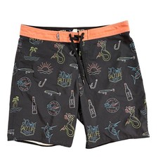 Salt Life SLX QD Board Shorts Men's 34 Black Neon Print Mermaid Fish Bottle