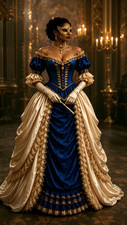 Off Shoulder Regency Gold Lace Blue Jacquard Ball Gown Masquerade Dress Custom