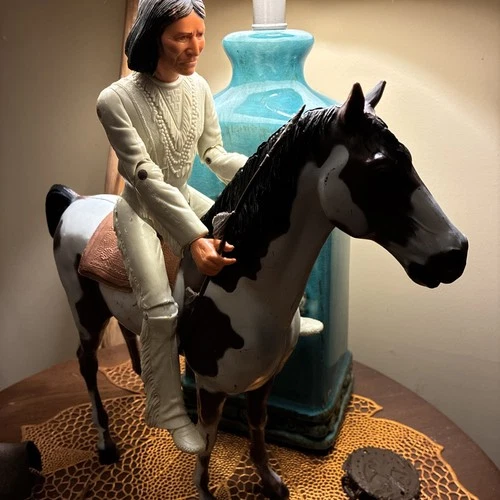 Geronimo & Storm Cloud Horse Lot Johnny West Marx Toys 12" Headdress Drum Shield