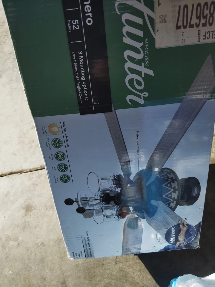 Hunter Ranchero SureSpeed 52 pulgadas bronce noble con techo de hojas de roble gris claro. Foto 4 de 4