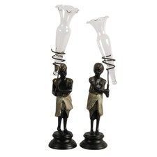Pair of Nubian Bronze Figural Bud Vases