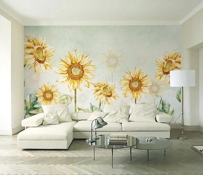 3D Sunflower Plant Watercolor Wall Murals Wallpaper Murals Wall Sticker