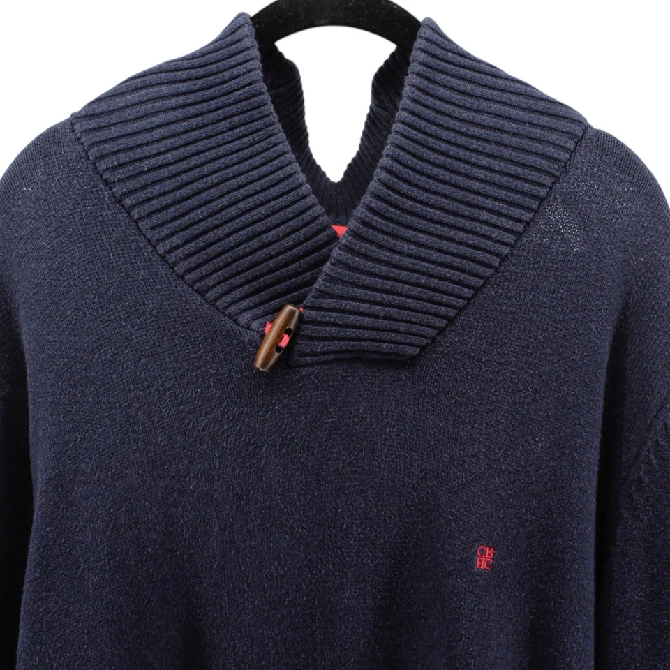 Suéter Carolina Herrera Azul Marino Cuello Simulado Piel de Cordero Coderas Acogedor Vacaciones XL Foto 3 de 4