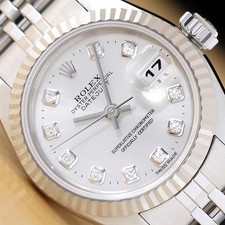 Rolex Ladies Datejust 69174 Silver Factory Diamond Dial 18K Oro Acciaio Orologio