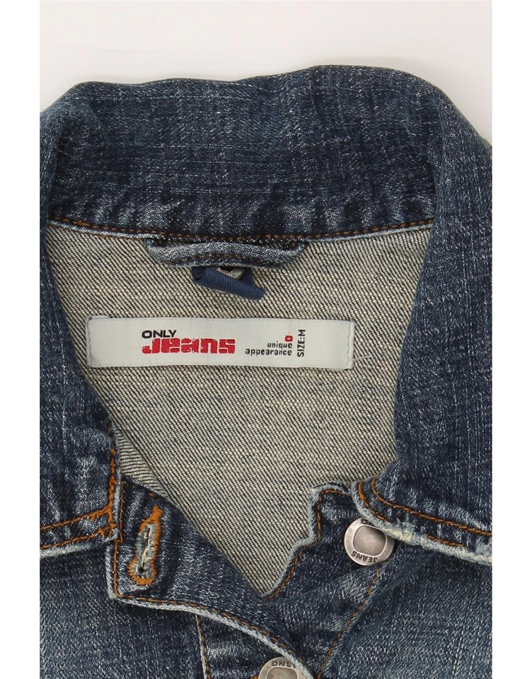 Chaqueta vaquera corta ONLY para mujer Reino Unido 12 mediana azul marino algodón DL16 Foto 3 de 3