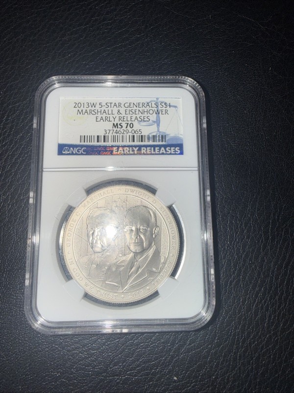 2013 5-Star Generals Silver $1 PROOFF 70 ULTRA CAMEO NGC Marshall & Eisenhower